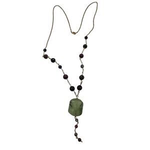 gold Tone chain interspersed beads, light green, Stone Pendant 22"